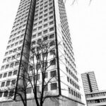 Jan 1992 The asbestos-ridden Hermes and Chantry Points, part of Elgin Estate, which Westminster Council used to house homeless families. The blocks were taken over by resident-controlled housing association WECH and have since been demolished.